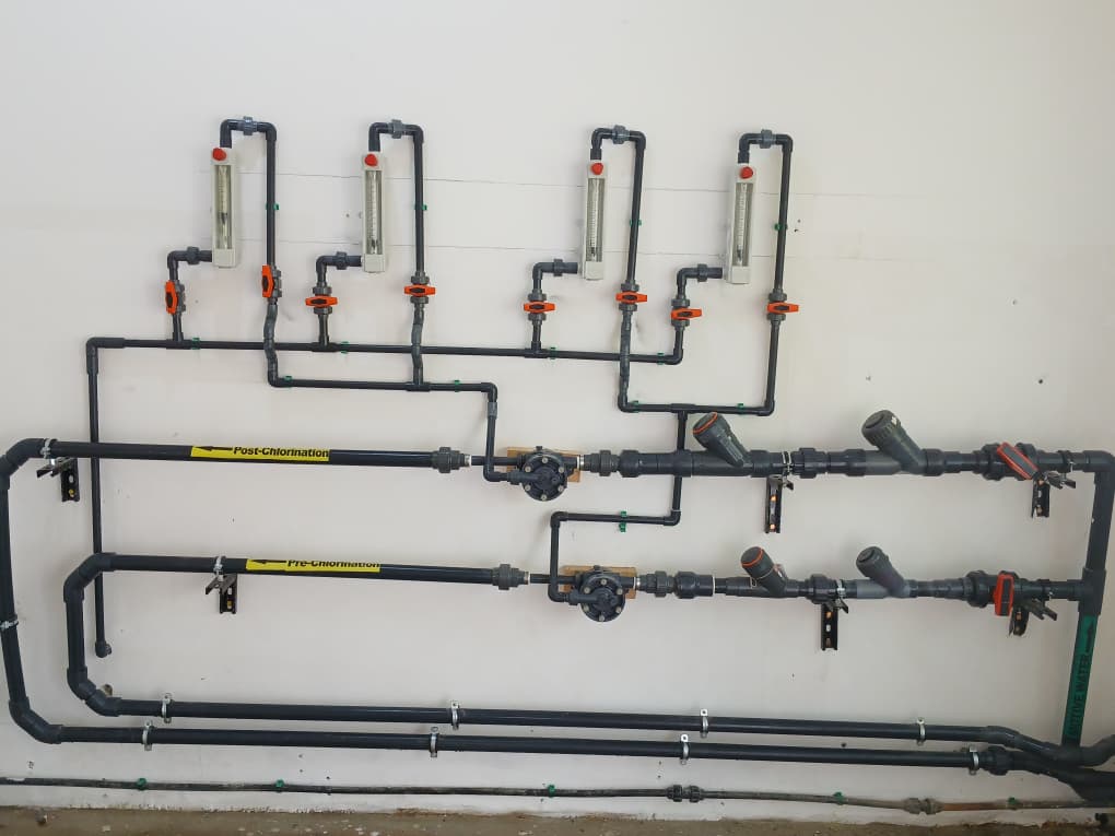 Pre and post chlorination pipe manifold installed at Sekyere Hemmang